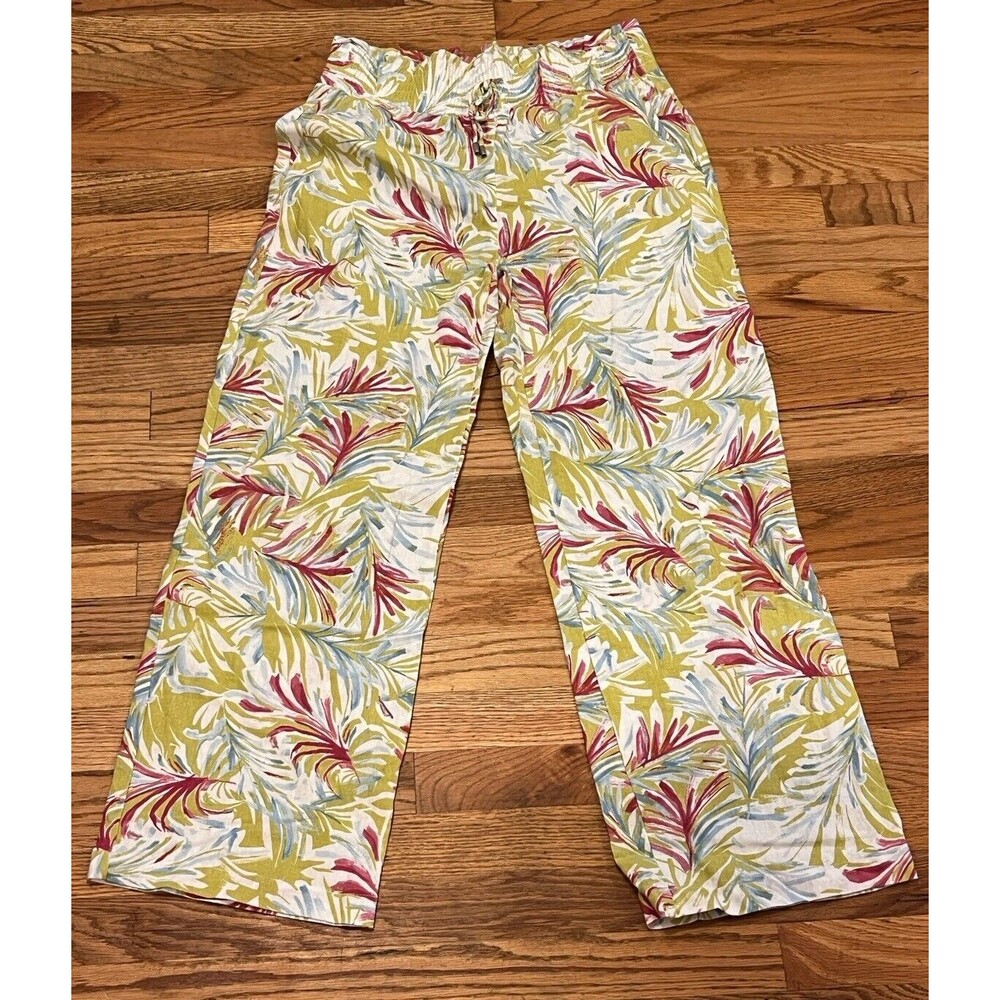 Land‎ N Sea Pants Women S Linen Blend Floral Tropical Wide Leg Hawaiian Ankle